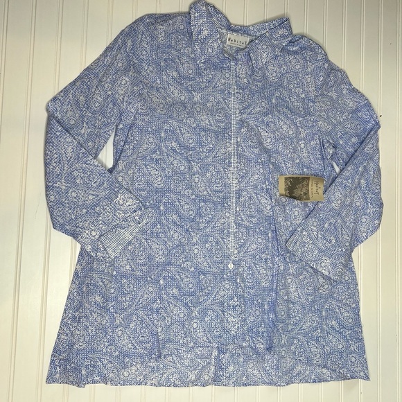 Habitat Clothes To Live In Large Tunic Top White Blue Button Down Shirt NEW 15 - Picture 1 of 4